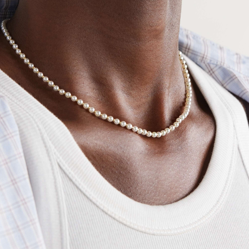 Men's Pearl Necklace 14k Goldplated Celebrity Man Freshwater Pearls Jewelry